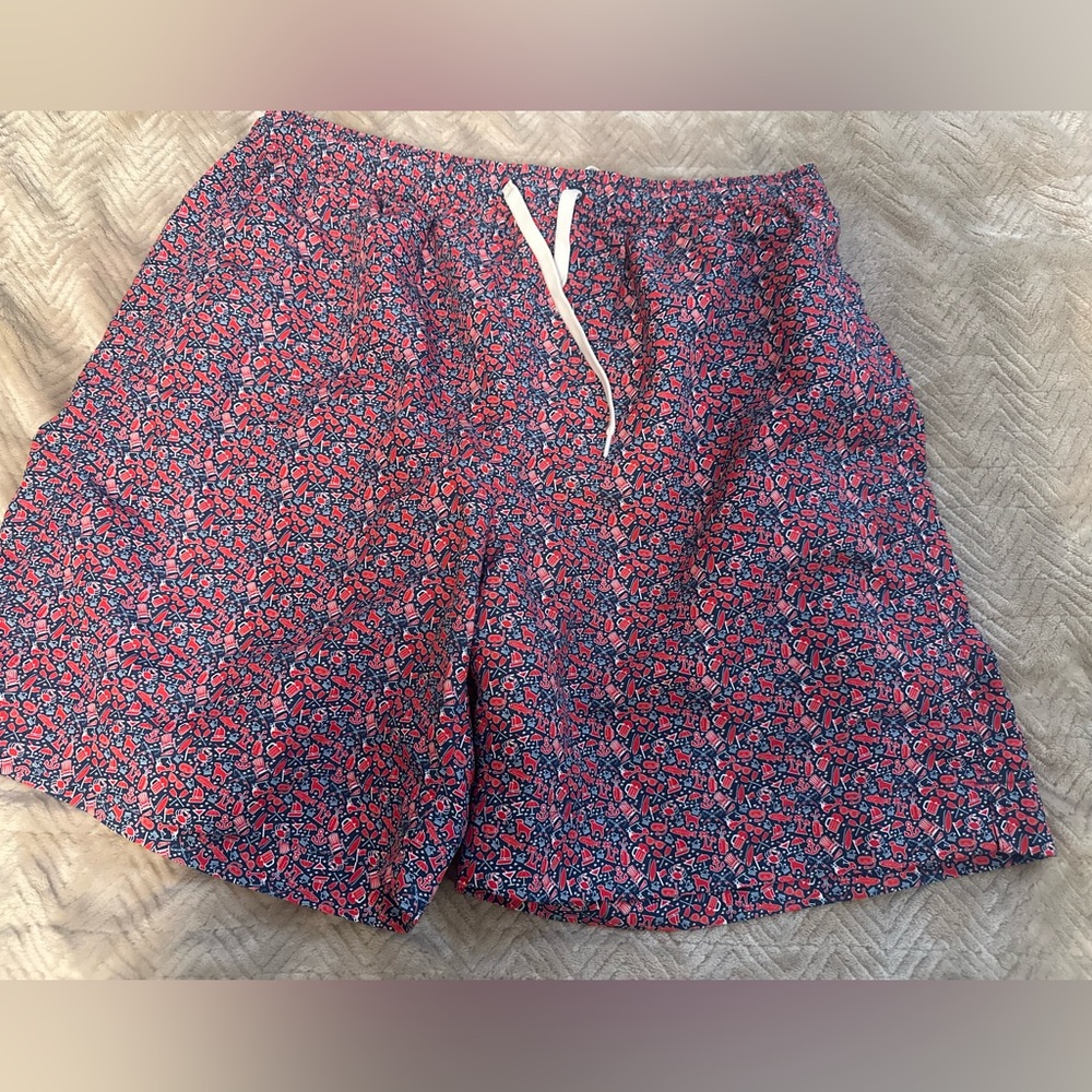 Southern Proper Red and Blue Floral Swim Trunks